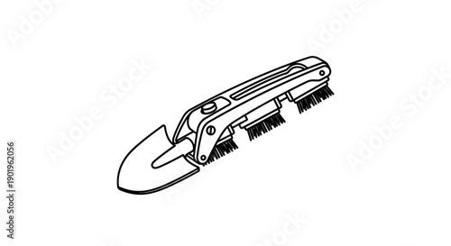 Cleaning Brush Tool Illustration represents a simple yet essential household and industrial cleaning instrument. The illustration focuses on the functional design of the brush, highlighting its struct