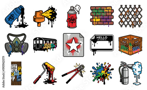 Bold Street Art Elements and Urban Graffiti Culture Graphics Kit for Creative Grunge Design Projects
