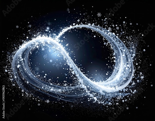 Glowing, swirling, infinity-shaped icy trails on a dark background