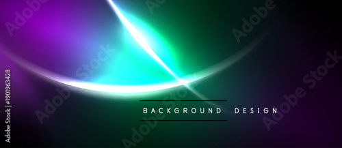 Abstract background features vibrant purple, teal, green gradients. White curves create dynamic light effect. Text reads background design.