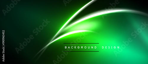 Abstract green background. Dynamic curves, glowing lines create modern design. Dark shades blend with bright highlights.