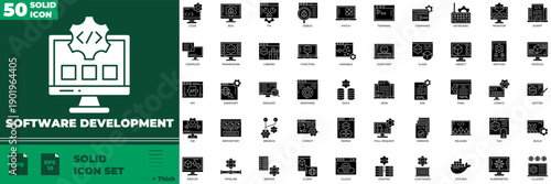 Software Development Solid Editable Icons set
