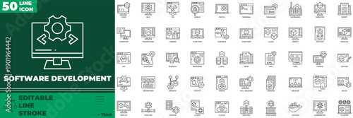 Software Development Line Editable Icons set