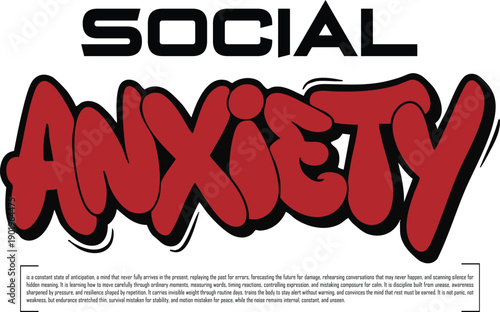 Social Anxiety Mental Health Awareness Streetwear Graphic in Bold Red and Black T-Shirt Prints