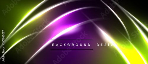 Abstract neon waves, vibrant colors blend. Dynamic curves create futuristic visual impact. Dark background emphasizes glowing lines.