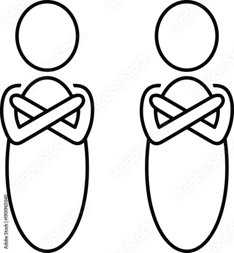 Human figure crossed arms icon set, personal boundaries concept, refusal protection gesture, minimal people symbol, flat vector illustration design