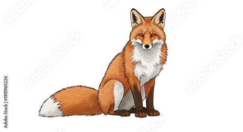 A Sitting Fox with White Background.