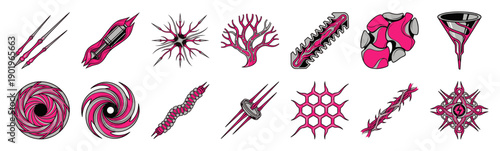 Cyberpunk Bio-Organic Mechanical Elements Kit for Futuristic Sci-Fi UI and Tech Concept Art