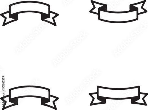 Four blank black and white banners with arrow tips banners with arrows blank labels
