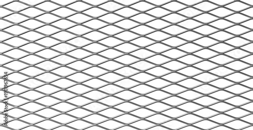 Silver expanded metal mesh with diamond pattern on transparent background