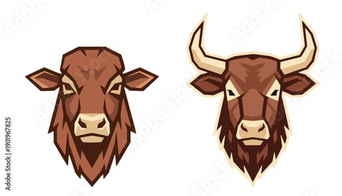 Geometric Beefalo Head Logo 2D Flat Vector Branding Mark