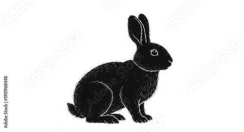 Black Rabbit Sitting Isolated White Background.