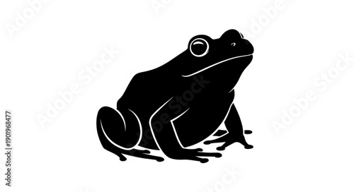 Black silhouette of a frog on a white background.