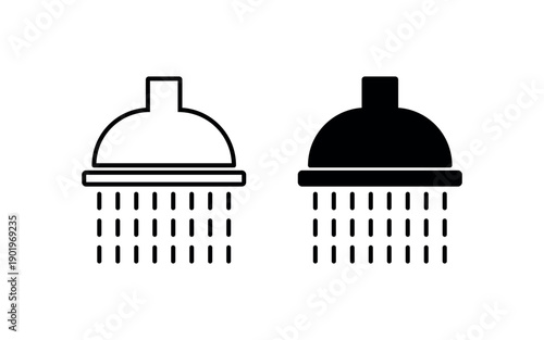 Bathroom Shower Icons Black and Outline Vector Set