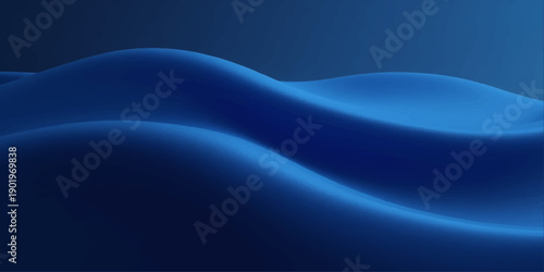 Smooth flowing blue abstract waves with a soft silk texture create a dark motion pattern and elegant vector wallpaper design