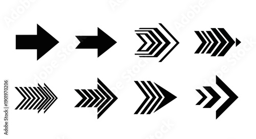 Collection of Futuristic Arrow Icons and Symbols for Directional Design Elements