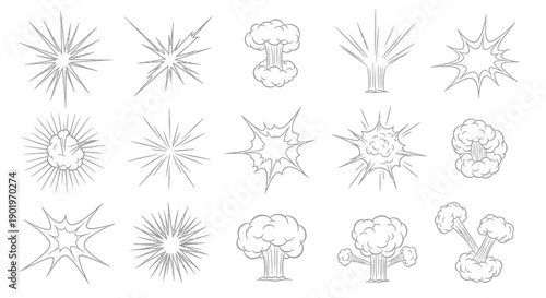 Collection of comic book style explosion and burst graphic elements and effects