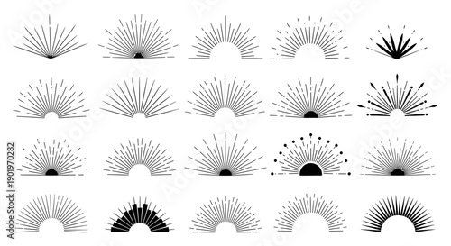 Collection of Retro Burst and Sunburst Art Elements for Design