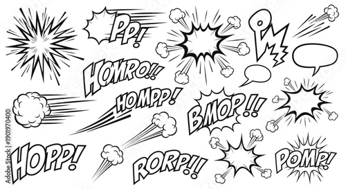 Dynamic Comic Book Sound Effect Vector Elements for Motion and Action Scenes