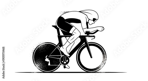 Dynamic Black and White Vector Illustration of a Cyclist in Aerodynamic Pose