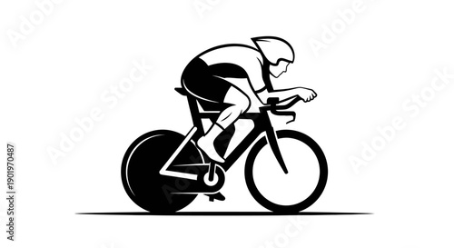 Professional Cyclist in Aerodynamic Position Riding a Racing Bicycle, Black and White