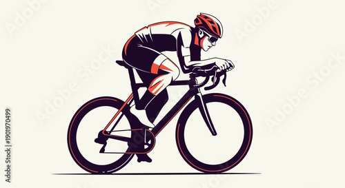 Cyclist in Aerodynamic Pose on a Racing Bicycle, Dynamic Sports Illustration