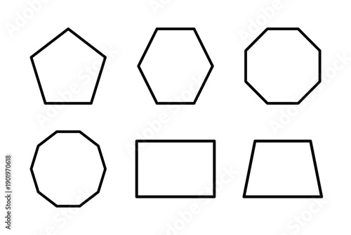 High-quality outline icons featuring various polygons from pentagons to decagons for technical design.
