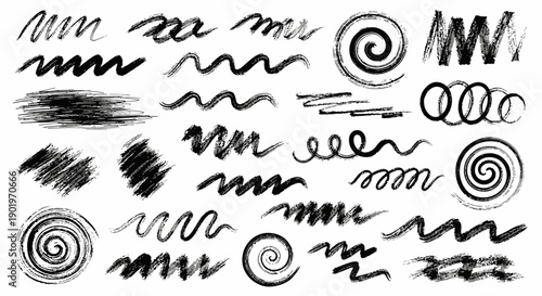 Collection of Hand-Drawn Brush Strokes and Swirls for Creative Design