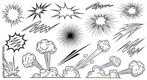 Collection of Dynamic Hand-Drawn Vector Effects for Comics and Explosions