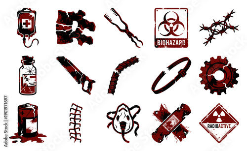 Grungy Distressed Post-Apocalyptic Survival Element Kit for Horror Gaming and Industrial Wasteland Design