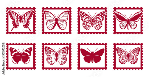 Vintage Butterfly Postage Stamp Collection for Scrapbooking and Lepidoptera Nature Journal Assets
