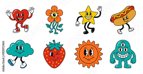 Retro Rubber Hose Style Cartoon Character Sticker Set