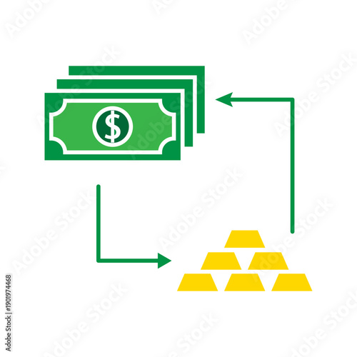 Minimal icon showing cash flow converting into gold bars for investment concept.
