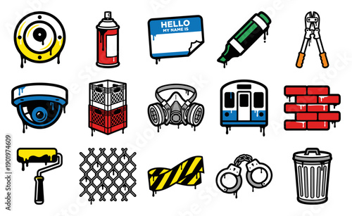 Flat Vector Street Art and Urban Culture Element Kit for Graffiti and Vandalism Awareness Themes