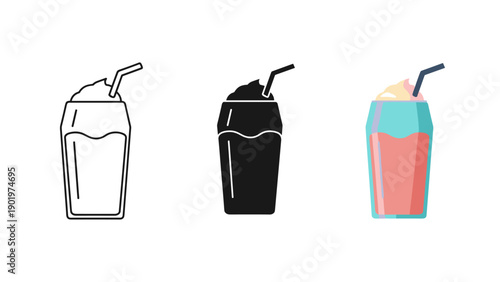 Three different colored drinks with straws Vector