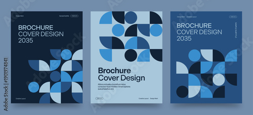 Brochure Cover Template ft. Blue Geometric Pattern for Company Profile, Annual Report & White Paper