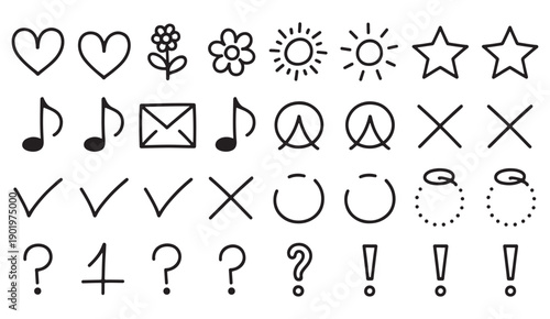 Black and White Line Icons Set of Symbols and Punctuation Marks Isolated on White Background