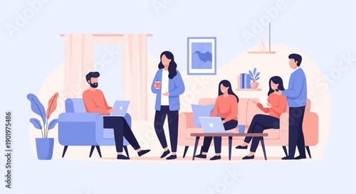 Casual co-working in a bright, modern living room setting