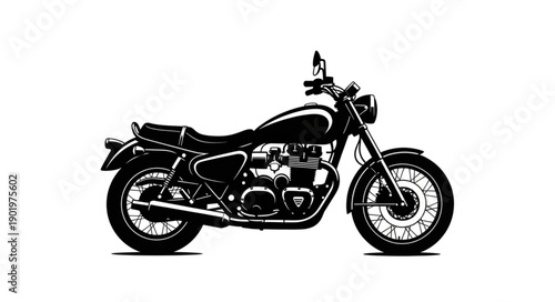 Classic Motorcycle Side View Detailed Illustration.