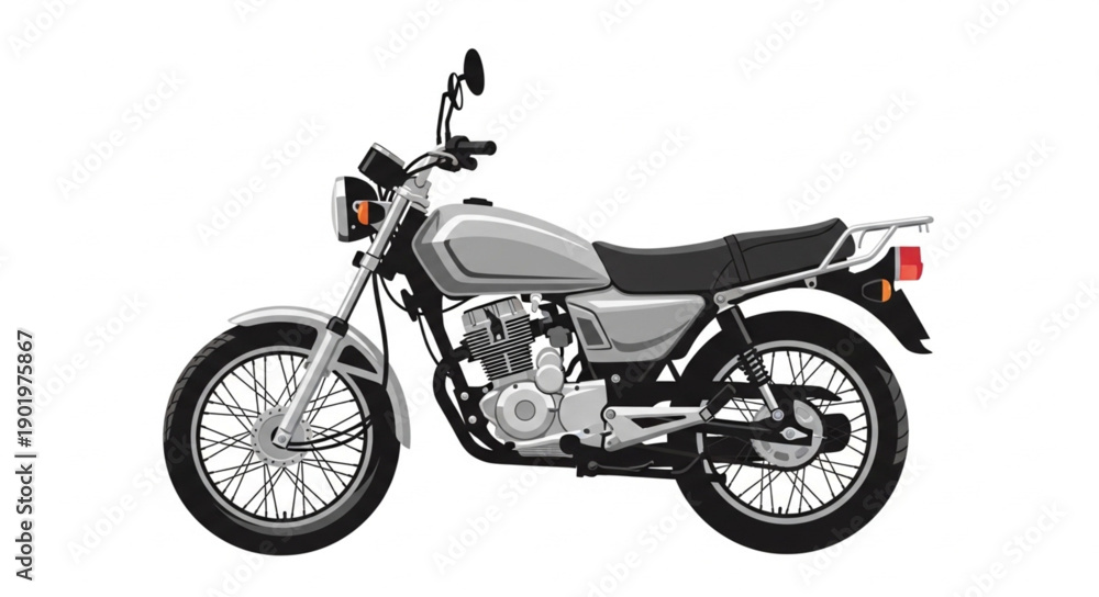 Fototapeta premium Classic Silver Motorcycle Side View Isolated on White Background.