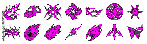 Cyber Y2K Chrome Gothic Aesthetic Graphic Element Kit for Neo-Tribal Streetwear and Digital Edits