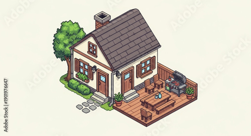 Charming suburban house with a wooden deck and outdoor grill.