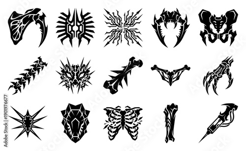 Tribal Bio-Mechanical Bone and Cybernetic Organ Graphic Asset Sheet for Sci-Fi Dark Fantasy Games