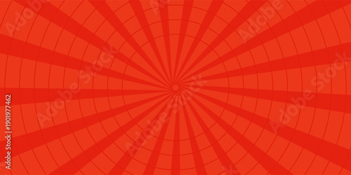 Background for cartoon comics made of red radial rays. A pop art style template for text about superheroes in comics. Vector illustration.