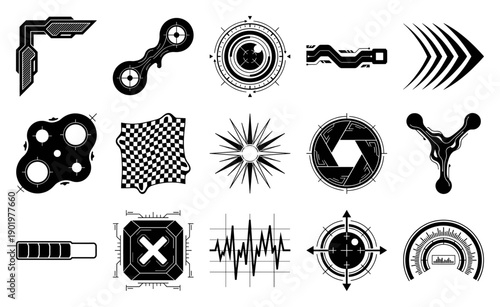 Futuristic Cyberpunk UI Elements and Sci-Fi HUD Asset Sheet for Tech Interface Design