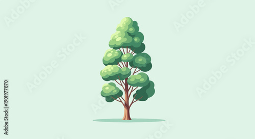 A stylized, pixelated illustration of a tall, deciduous tree with green foliage