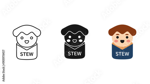 Three cartoon dogs with the word stew on their shirts Vector