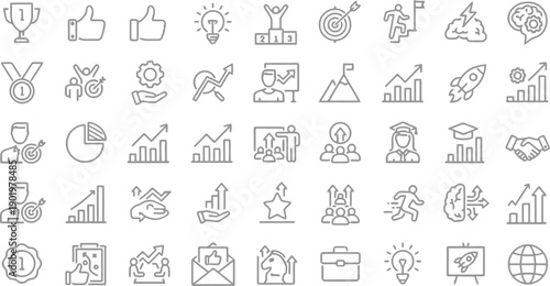 Business Success and Achievement Icons - Growth, Goals, Leadership, and Motivation Concepts