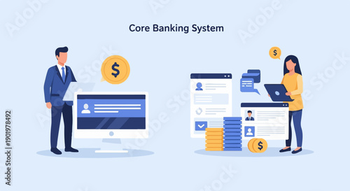 Business people interacting with digital banking systems and financial transactions