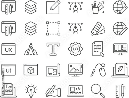 Web Design and Workflow Icons - UI, UX, Development, Graphics, and Creative Process